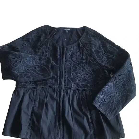 Boho Peasant Shacket Top Lucky Brand Embroidered Black Folk Western Indie Sz S - Picture 5 of 16